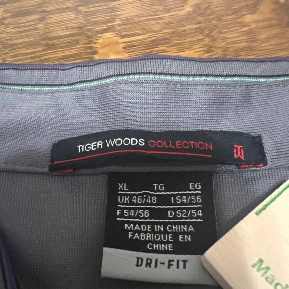 Nike Tiger Woods Collection Polo Mens XL Gray Striped Dri-FIT Golf Shirt